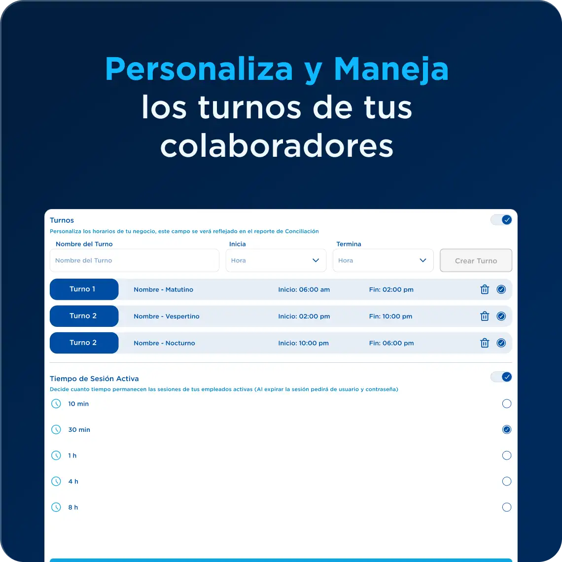 Personaliza y Maneja los turnos de tus colaboradores